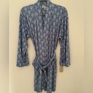 NWT TOMMY BAHAMA Short Robe Tropical Print Blue White Long Sleeve Size S/M P/M